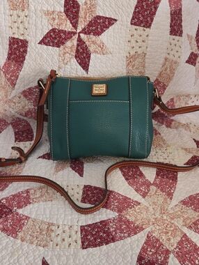 Dooney & Bourke Teal Pebbled Leather Crossbody with Brown Trim